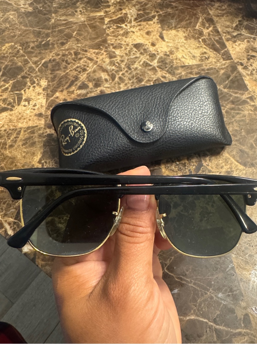 Ray-Ban Clubmaster Sunglasses - Black & Gold Trim - Picture 2 of 4
